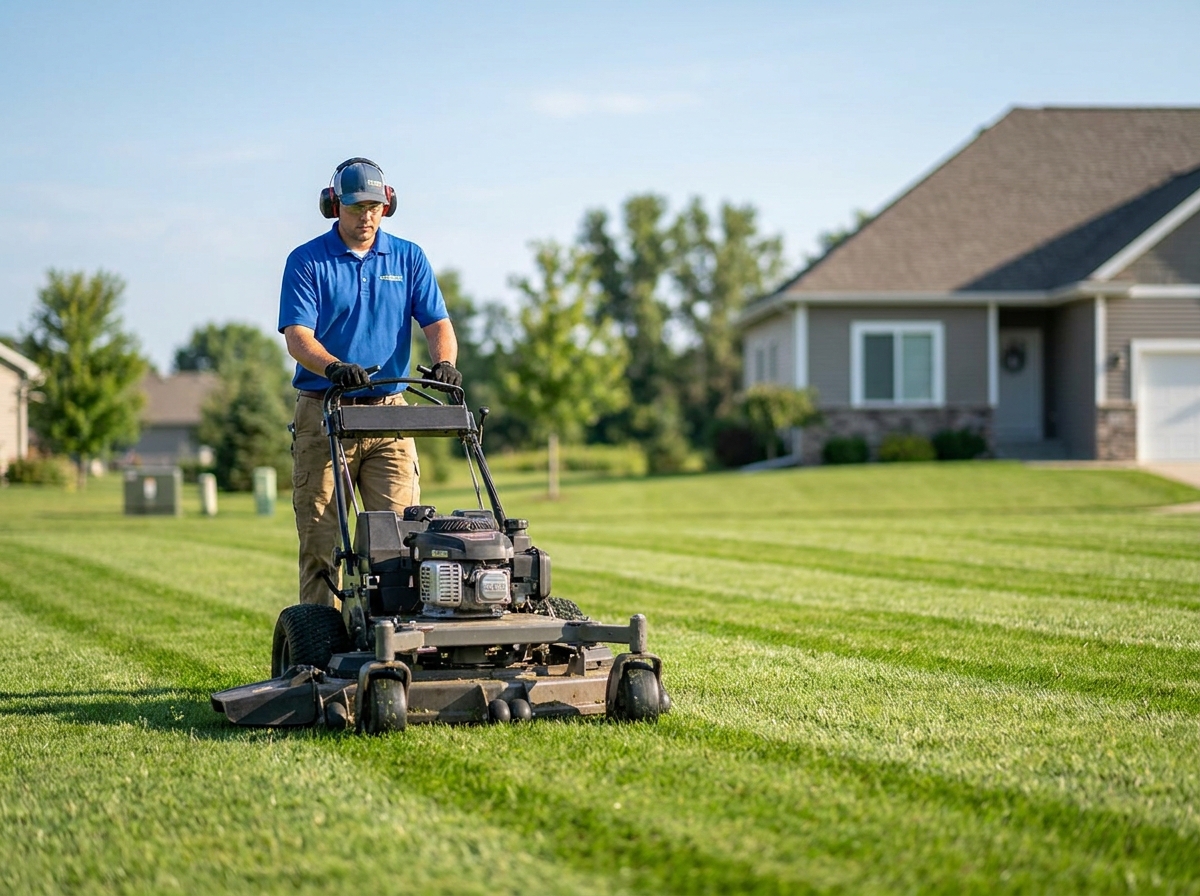Landscaping crew working on a residential property
