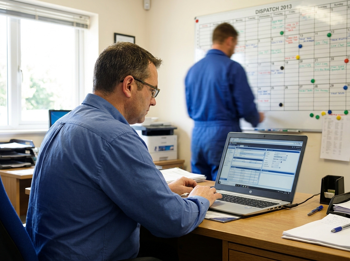 Field service owner comparing ServiceTitan and Housecall Pro software on a laptop