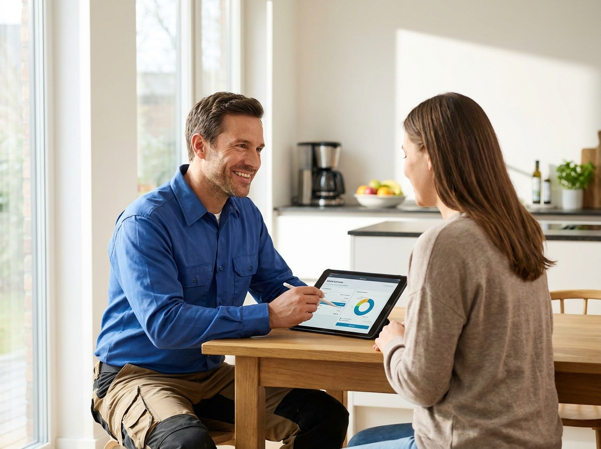 Contractor building a job estimate and quote on a tablet